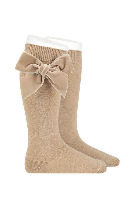 Condor nougat velvet bow knee-high socks