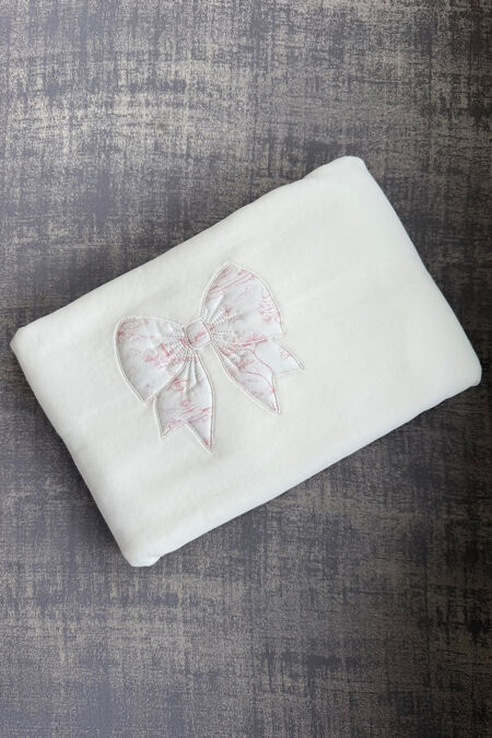 Baby Gi ivory velour blanket with pink bow