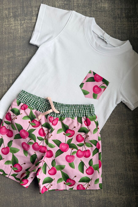 Rochy boys cherry print swim short and t shirt set