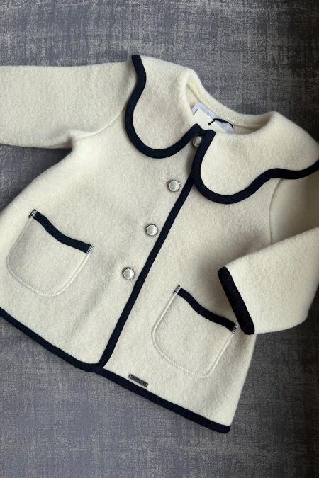 Marae ivory wool coat with navy trim