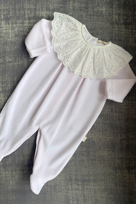 Baby Gi baby pink broderie anglaise collar babygrow