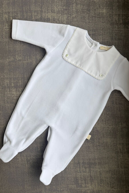 Baby Gi white velour bib front babygrow