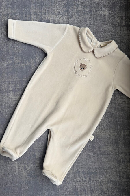 Baby Gi beige velvet bear babygrow