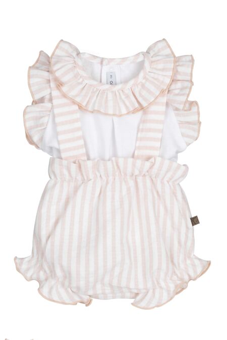Calamaro pink stripe romper and blouse set