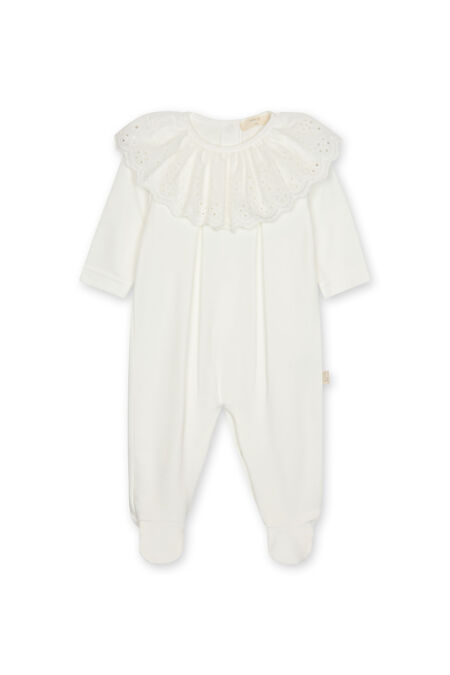 Baby Gi ivory cotton pink broderie anglaise collar babygrow