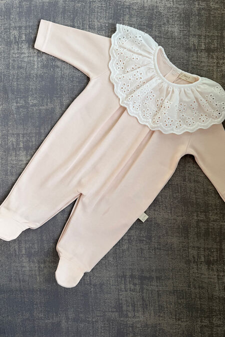 Baby Gi peach cotton pink broderie anglaise collar babygrow