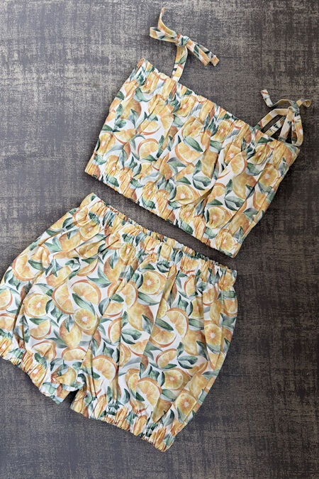 Calamaro lemon print shorts and crop top set