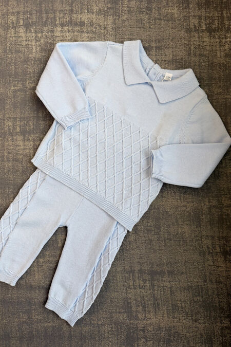 Boys blue collared knitted set