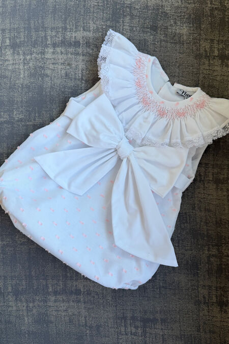 Naxos smocked swiss dott romper 