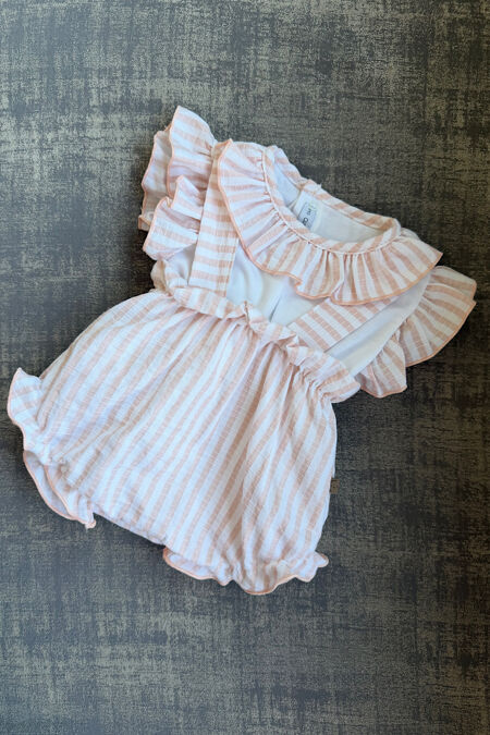 Calamaro pink stripe romper and blouse set