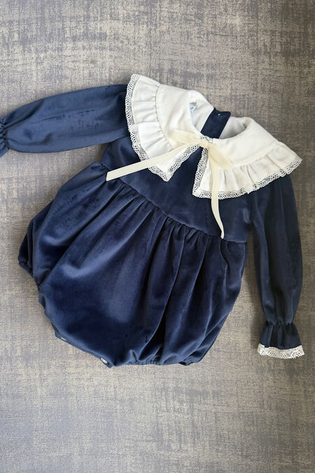 Be chic navy velvet collared romper 
