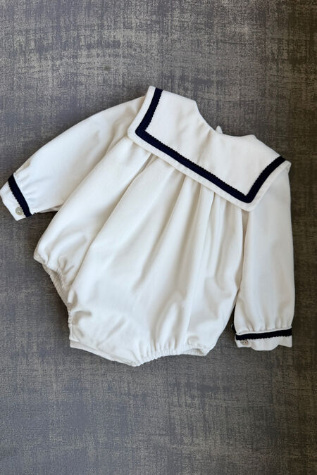 Be chic ivory and navy velvet sailor romper 