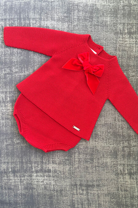 Condor red velvet bow knitted set