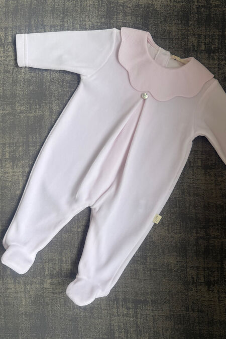 Baby Gi pink pique collar velour babygrow