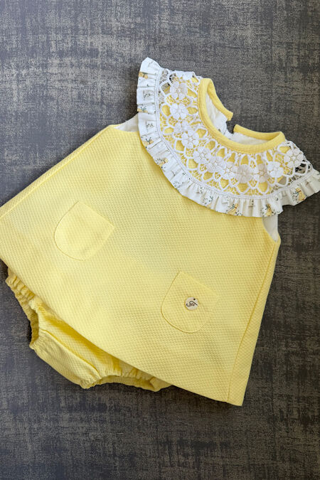 Foque lemon dress with floral trim