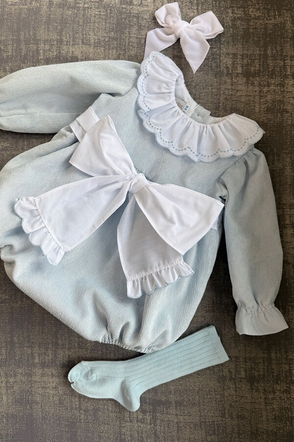 Be chic blue cord bow romper 