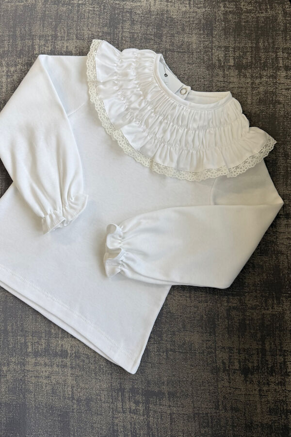 Be chic white smocked collar long sleeve top
