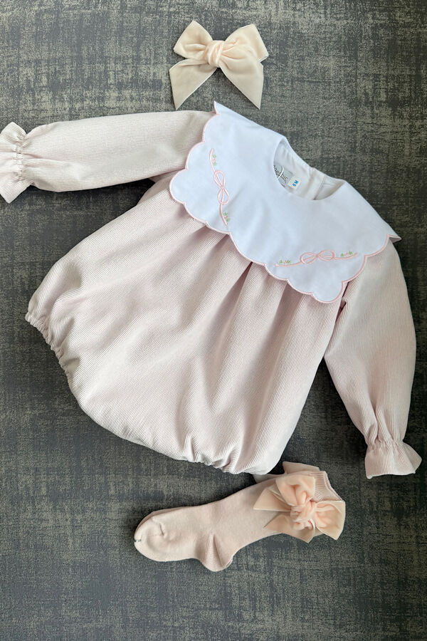 Be chic pink cord embroidered collar romper