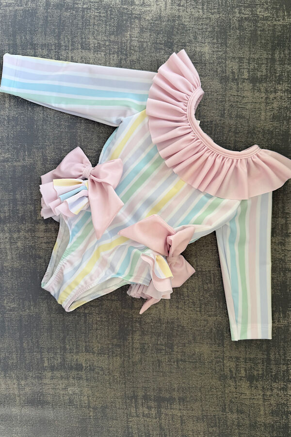 Meia Pata pastel stripe long sleeve swimsuit