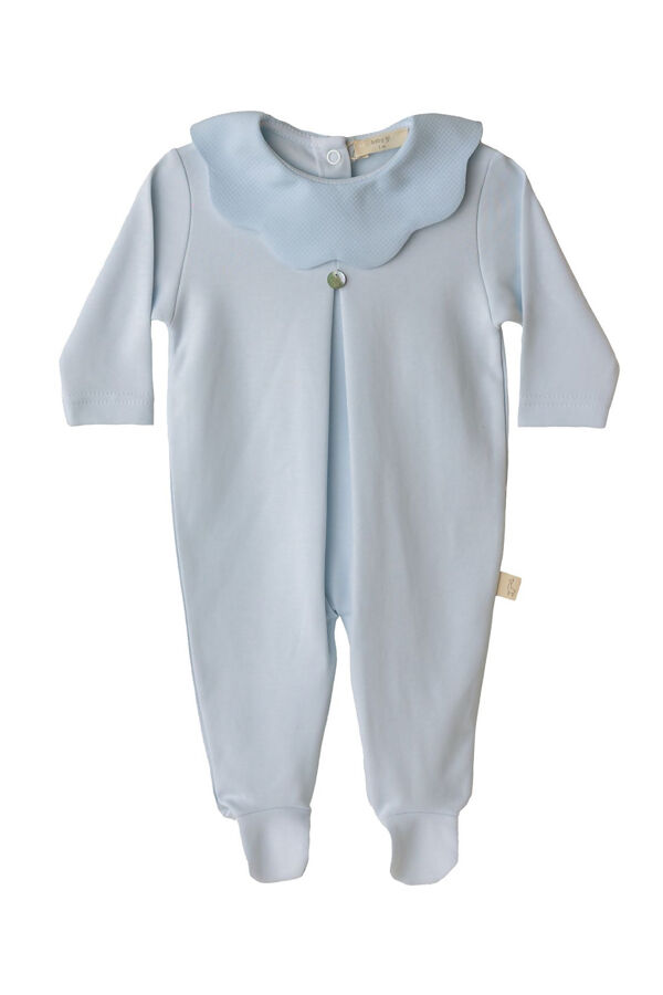 Baby Gi blue pique collar velour babygrow