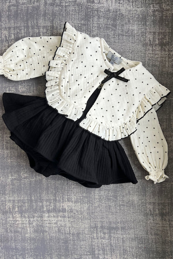 Jose Varon black romper and cream star print blouse set
