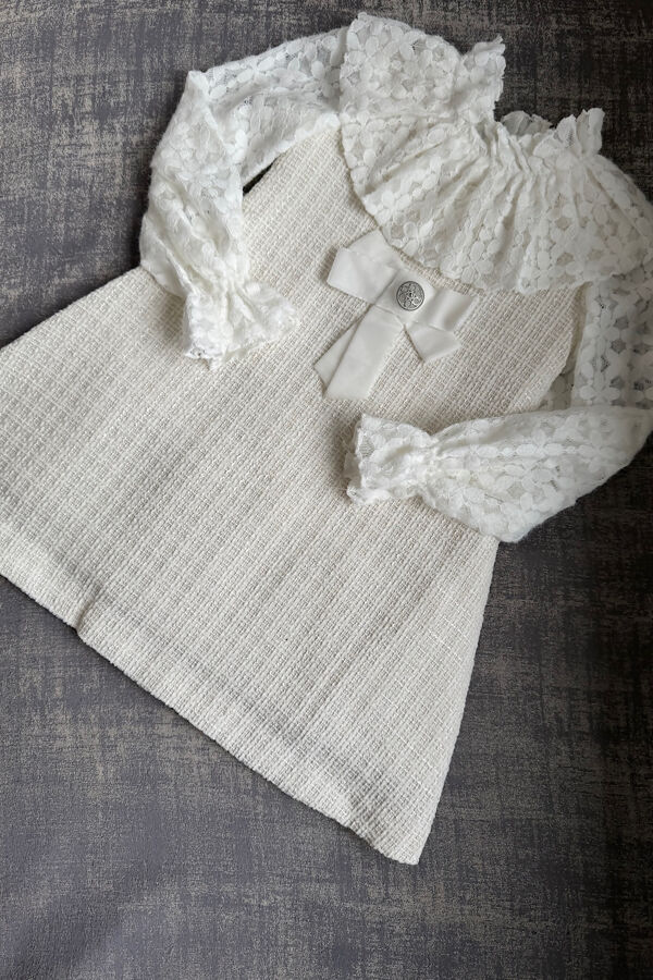 Rochy cream lace dress with velvet bow
