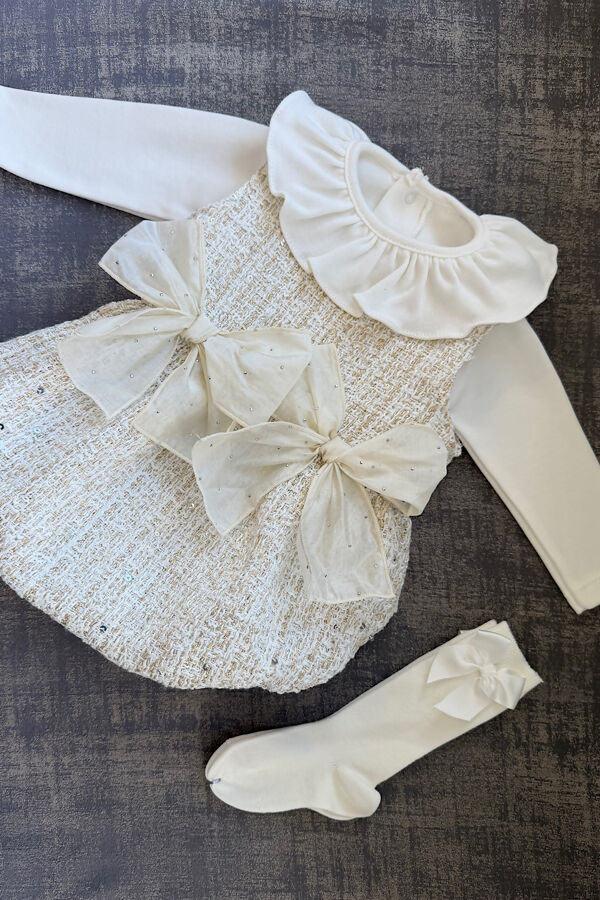 Phi gold tweed bows romper