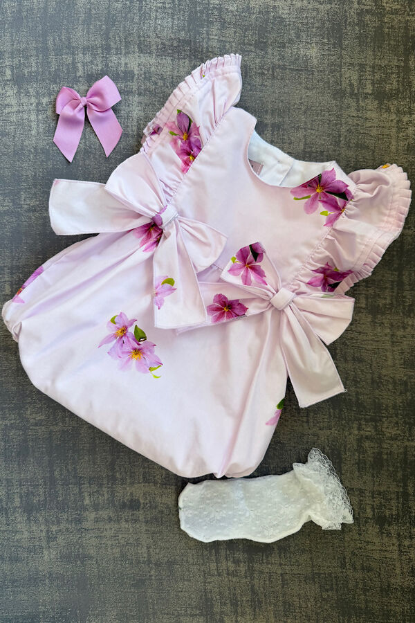 Phi lilac floral bow romper 