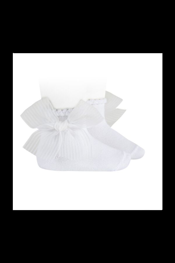 Condor striped organza bow white ankle sock
