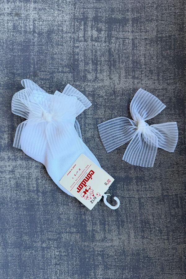 Condor striped organza bow white ankle sock