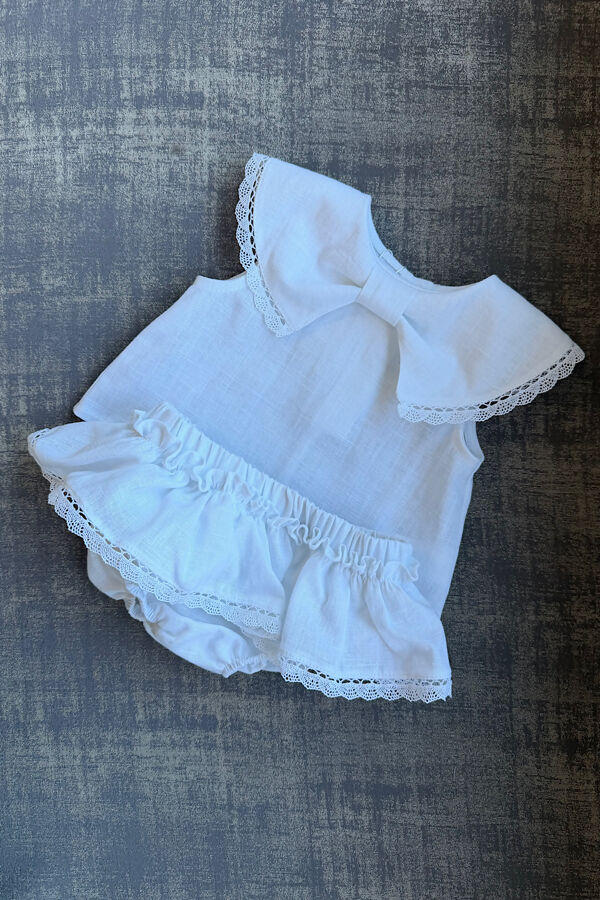 Be chic white linen bow collar set 