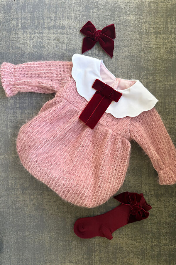 Phi pink romper with velvet bows