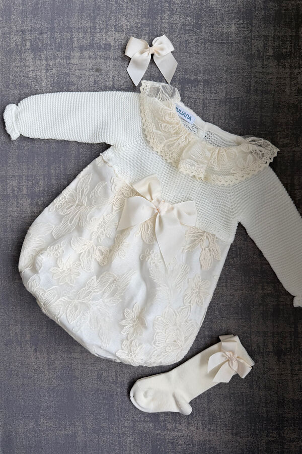 Juliana cream lace collar romper