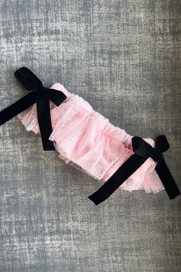Phi pink jam pants with black velvet bows