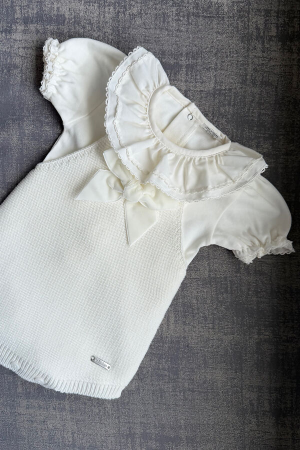 Condor cream velvet bow romper 