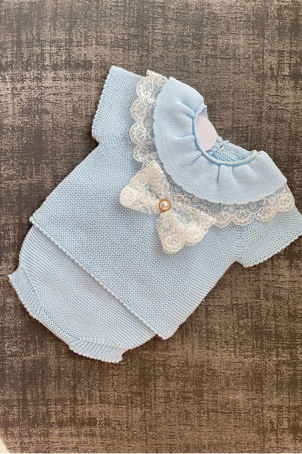 Isobel baby blue knitted bow set