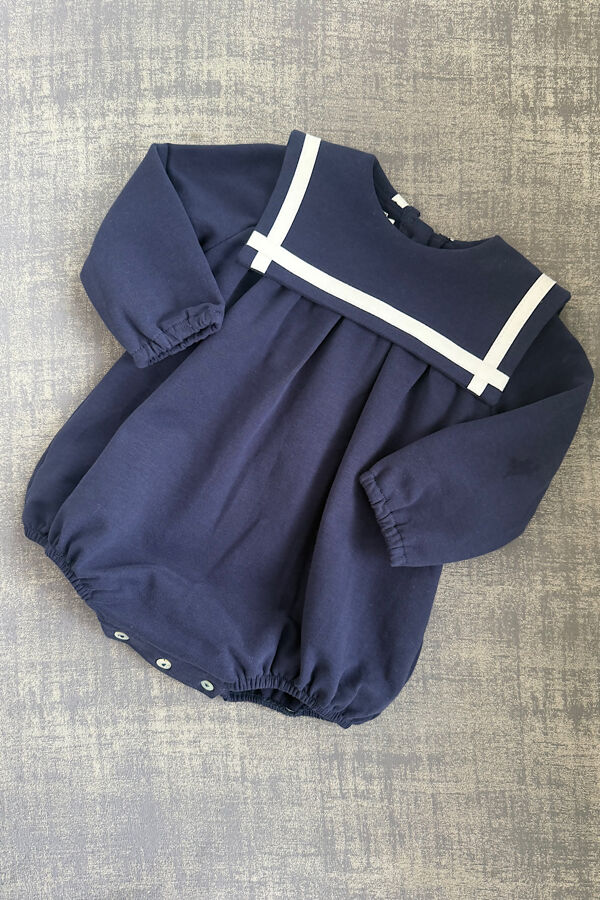 Be Chic navy jersey sailor romper