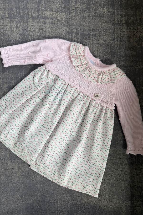 Foque pink knitted top cherry print dress 