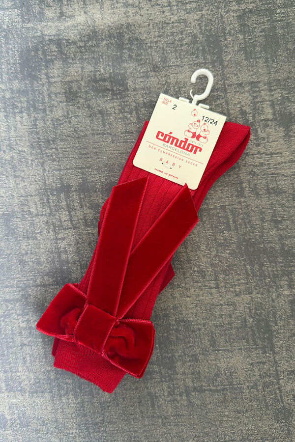 Condor red coquette velvet bow knee sock
