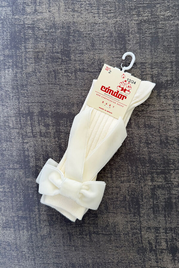 Condor cream coquette velvet bow knee sock