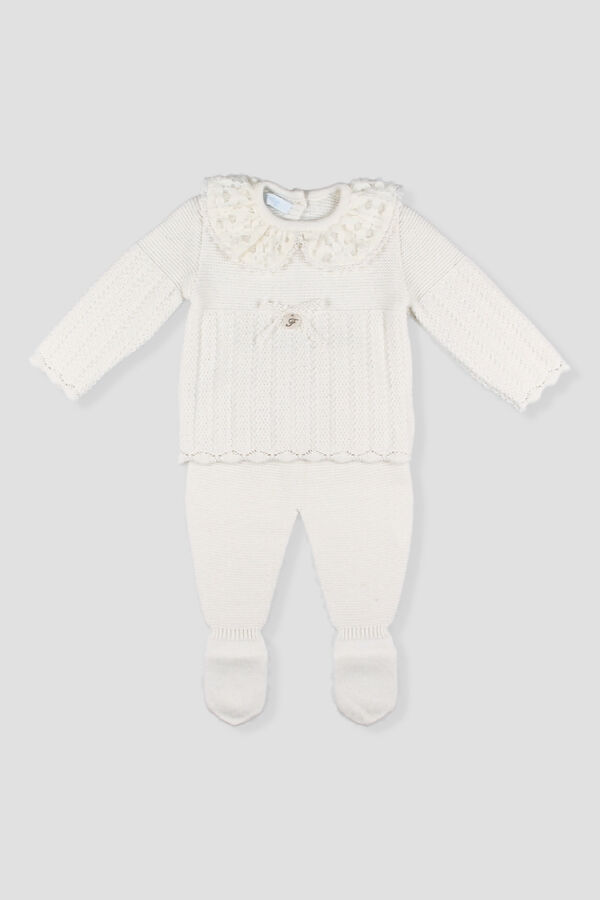 Foque ivory lace collar knitted two piece set