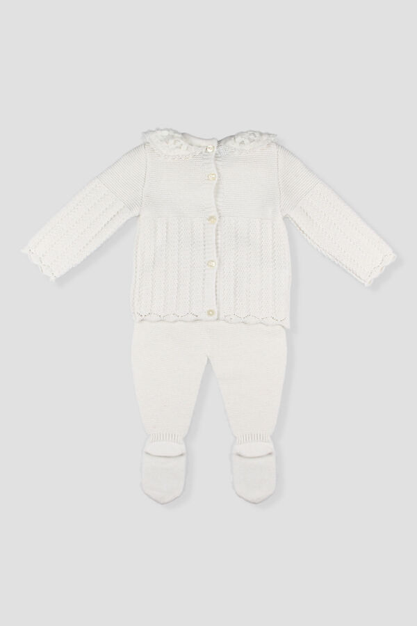 Foque ivory lace collar knitted two piece set