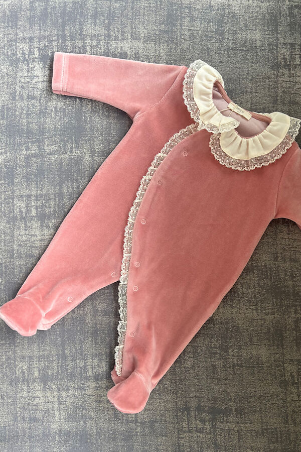 Baby Gi old rose velour lace trim babygrow