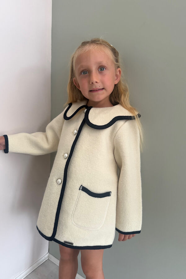 Marae ivory wool coat with navy trim
