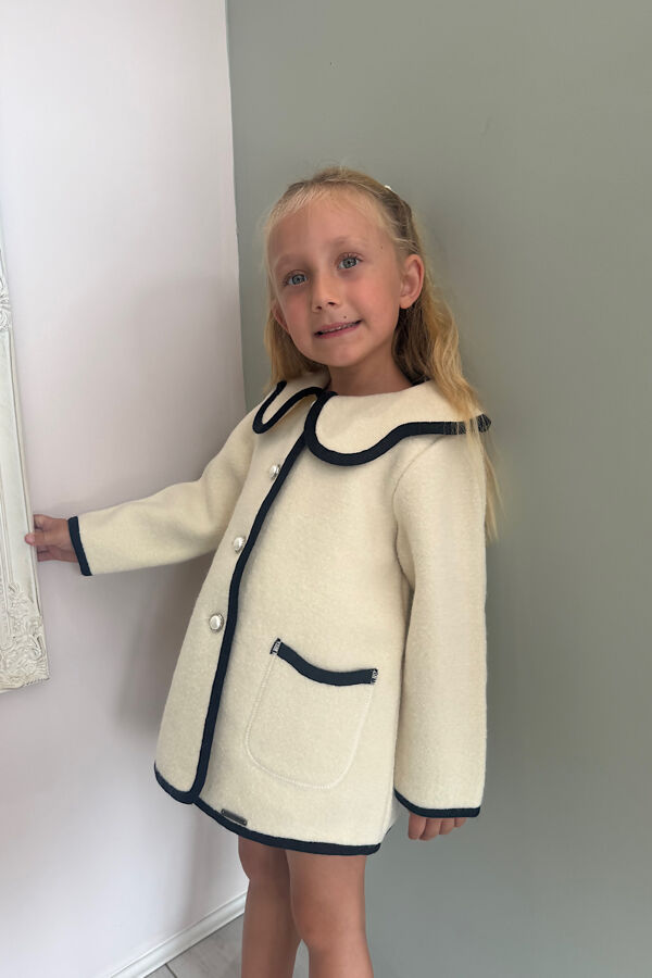 Marae ivory wool coat with navy trim