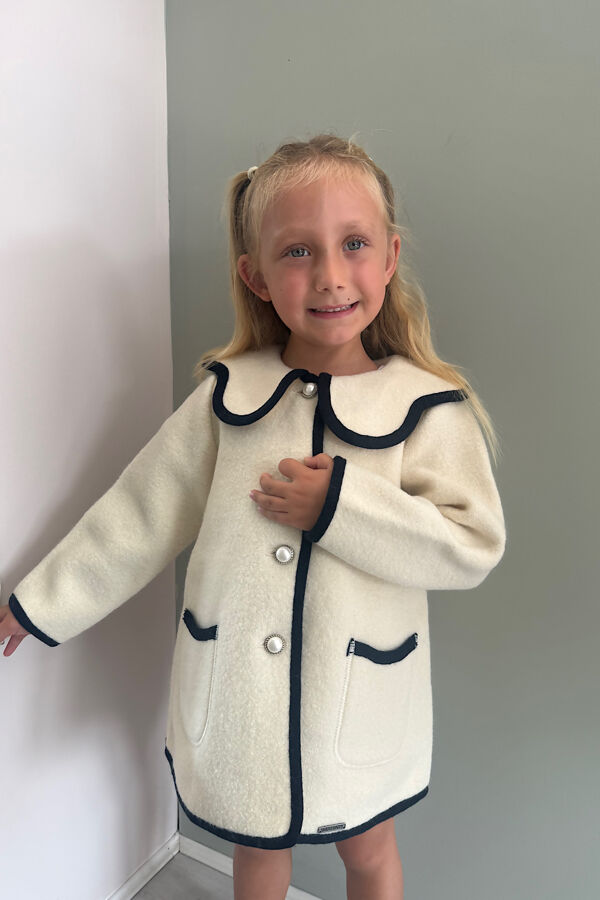 Marae ivory wool coat with navy trim