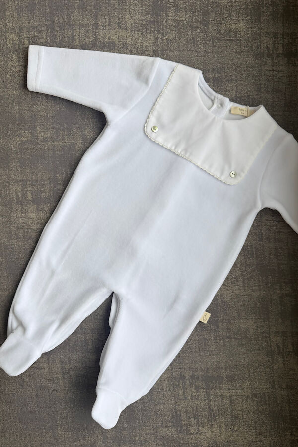 Baby Gi white velour bib front babygrow