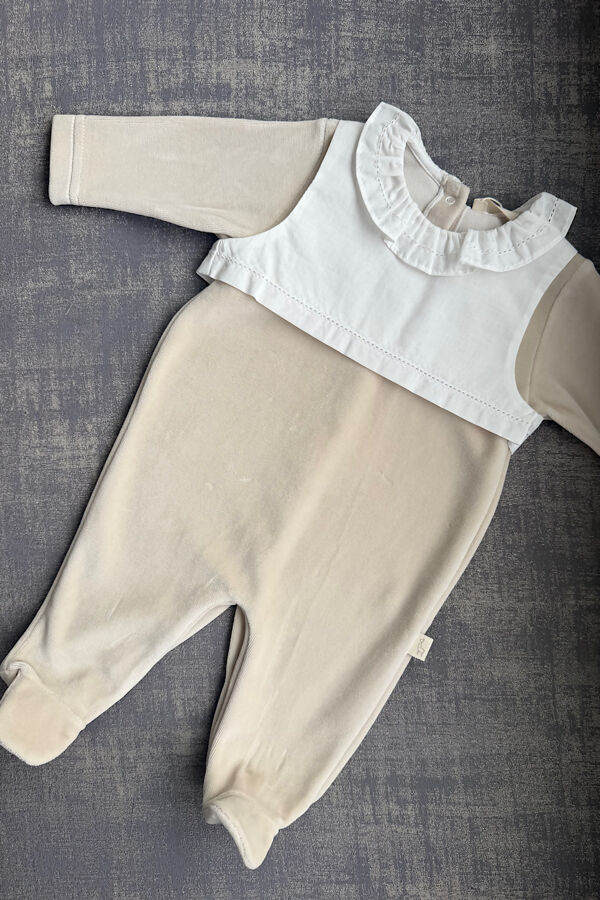 Baby Gi taupe bib front babygrow