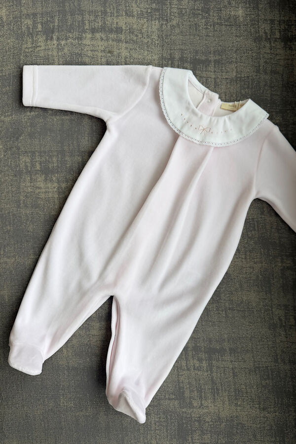 Baby Gi pink velour babygrow with bow embroidery 