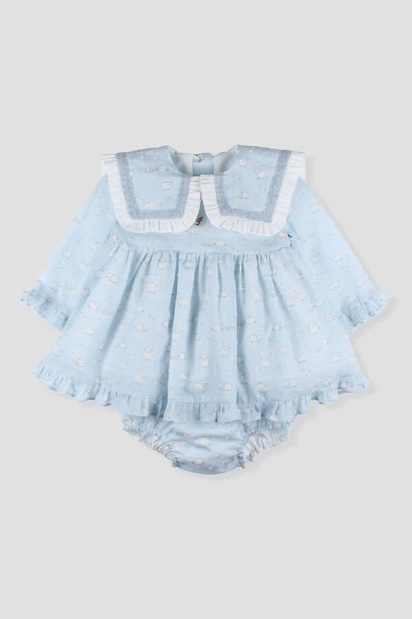 Foque blue sheep print dress and knicker set